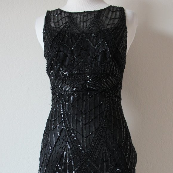 NEW Sue Wong 1920s Gatsby Art Deco Black Beaded & Sequined Cocktail Dress 0 - Picture 9 of 12